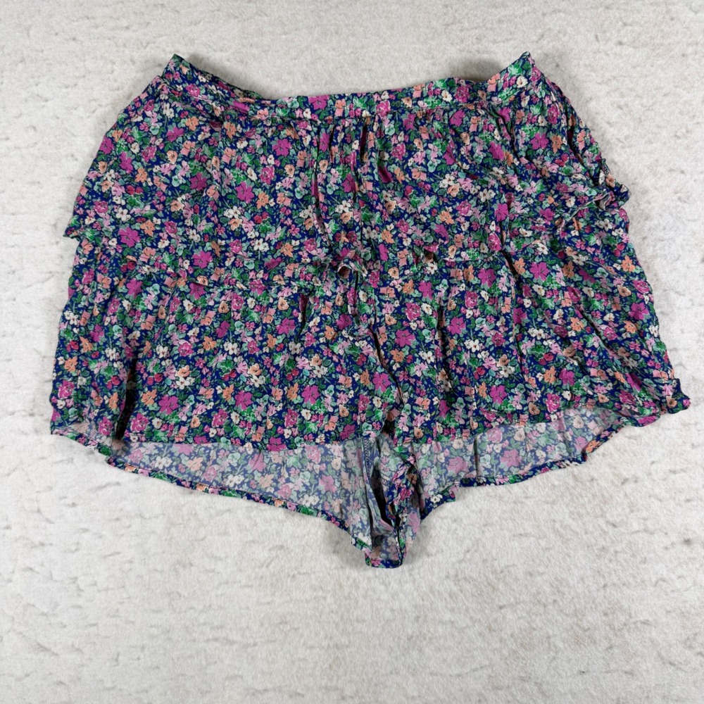 Zara Floral Ruffle Skort Womens Medium Multicolor Ditsy Print Tiered Mini Shorts - Picture 1 of 8